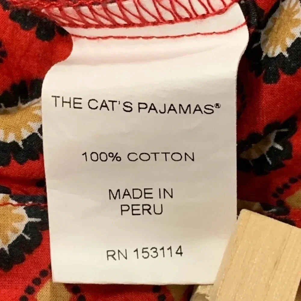 The Cats Pajamas Women's Hadley Pajama Print‎ Cotton Long Sleeve Shirt Top SZ L